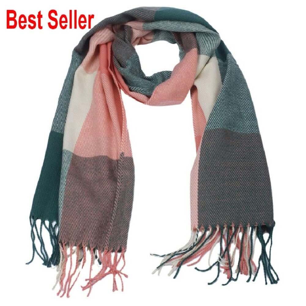 Oversized Plaid Scarf Winter Warm Shawl Wrap Chunky Fashion Elegant